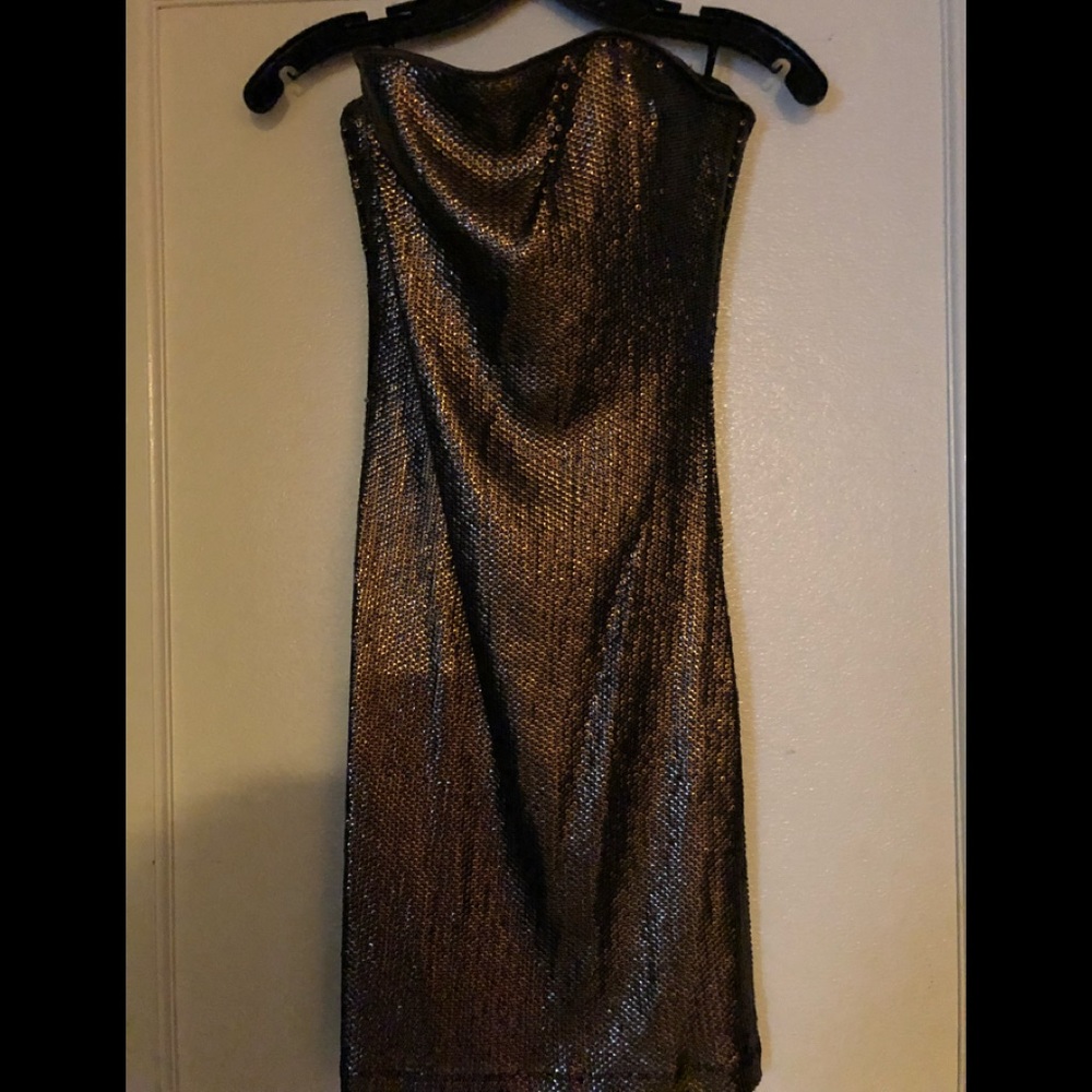 Bebe bronze strapless sequin dress